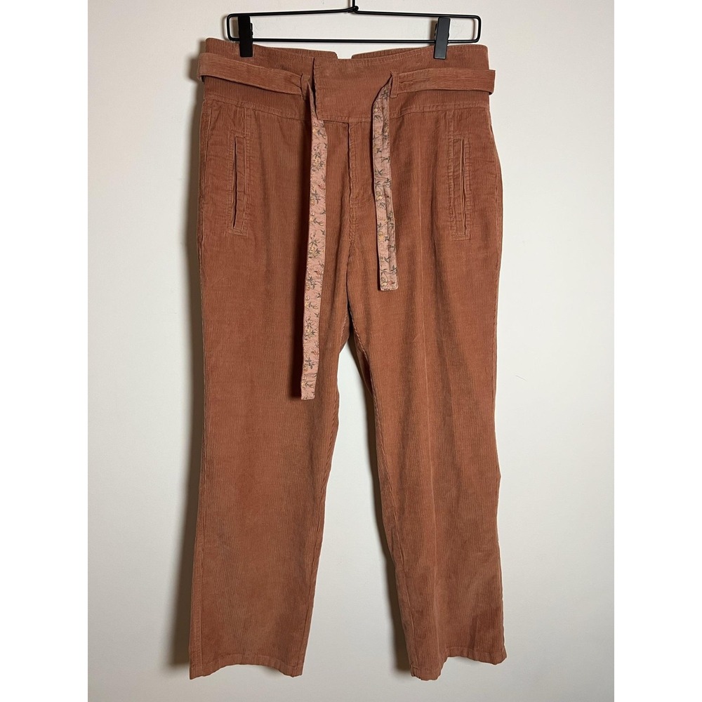 Sundance Emily Softest Corduroy Crop Pants Floral Tie Belt Terracotta Paperbag